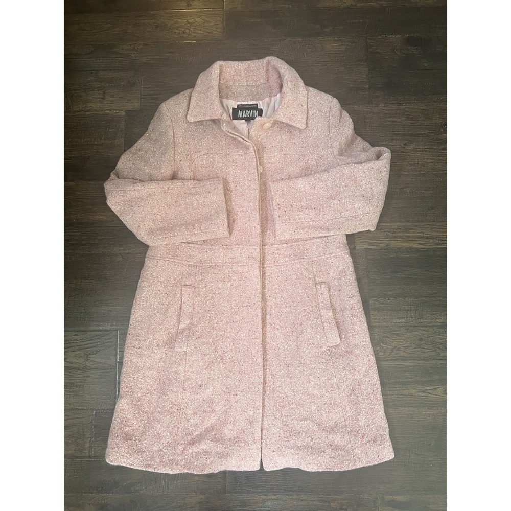 VTG Marvin Richards Pink Wool Midi Lined Coat Womens LG Y2K Coquette Office Core